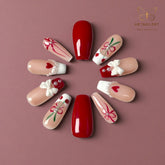 Artnailery · Cherry Ribbon | Holiday Glam Limited (10 pcs Handmade Press-On Nails)
