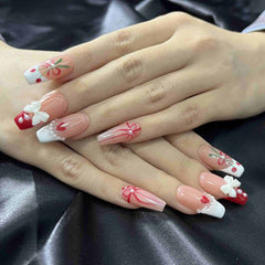 Artnailery · Cherry Ribbon | Holiday Glam Limited (10 pcs Handmade Press-On Nails)