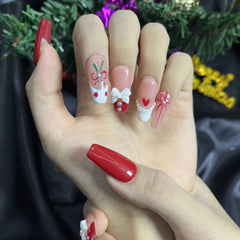 Artnailery · Cherry Ribbon | Holiday Glam Limited (10 pcs Handmade Press-On Nails)