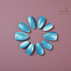Artnailery · Azure Gleam | Everyday Elegance Collection (10 pcs Handmade Press-On Nails)