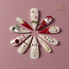 Artnailery · Crimson Giftlist | Holiday Glam Limited · Seasonal Glam Selection (10 pcs Handmade Press-On Nails)