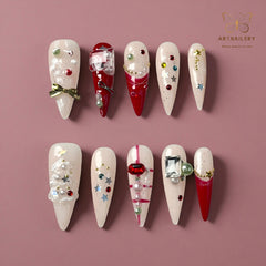 Artnailery · Crimson Giftlist | Holiday Glam Limited · Seasonal Glam Selection (10 pcs Handmade Press-On Nails)