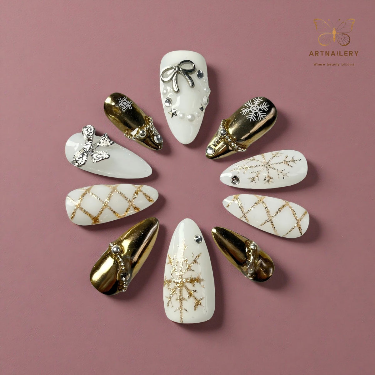 Artnailery · Frosted Étoile | Holiday Glam Limited · Seasonal Glam Selection (10 pcs Handmade Press-On Nails)