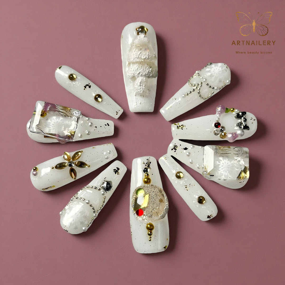 Artnailery · Crystal Carol | Holiday Glam Limited (10 pcs Handmade Press-On Nails)