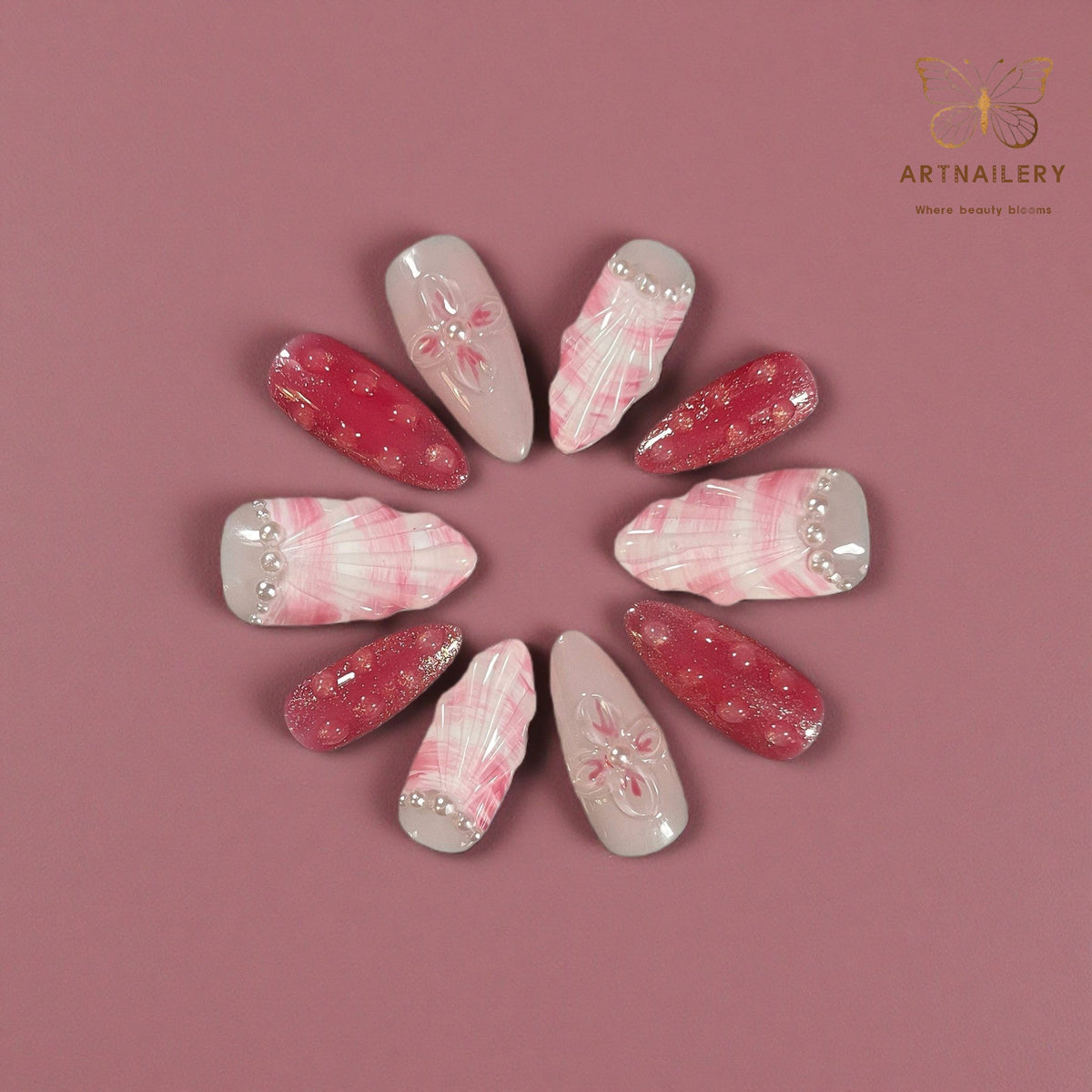 Artnailery · Rosé Sonata | Artistry Collection (10 pcs Handmade Press-On Nails