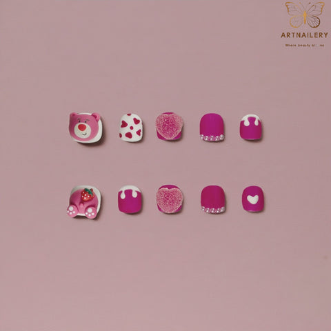 Artnailery · Pinky Bear Party | Kids Press-On Nails (10 pcs)
