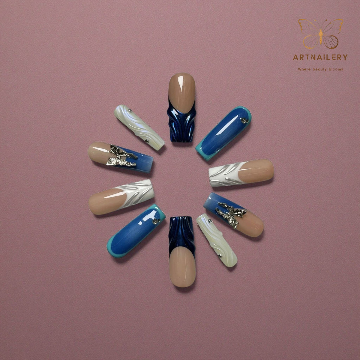 Artnailery · Blue Reverie | Artistry Collection (10 pcs Handmade Press-On Nails)