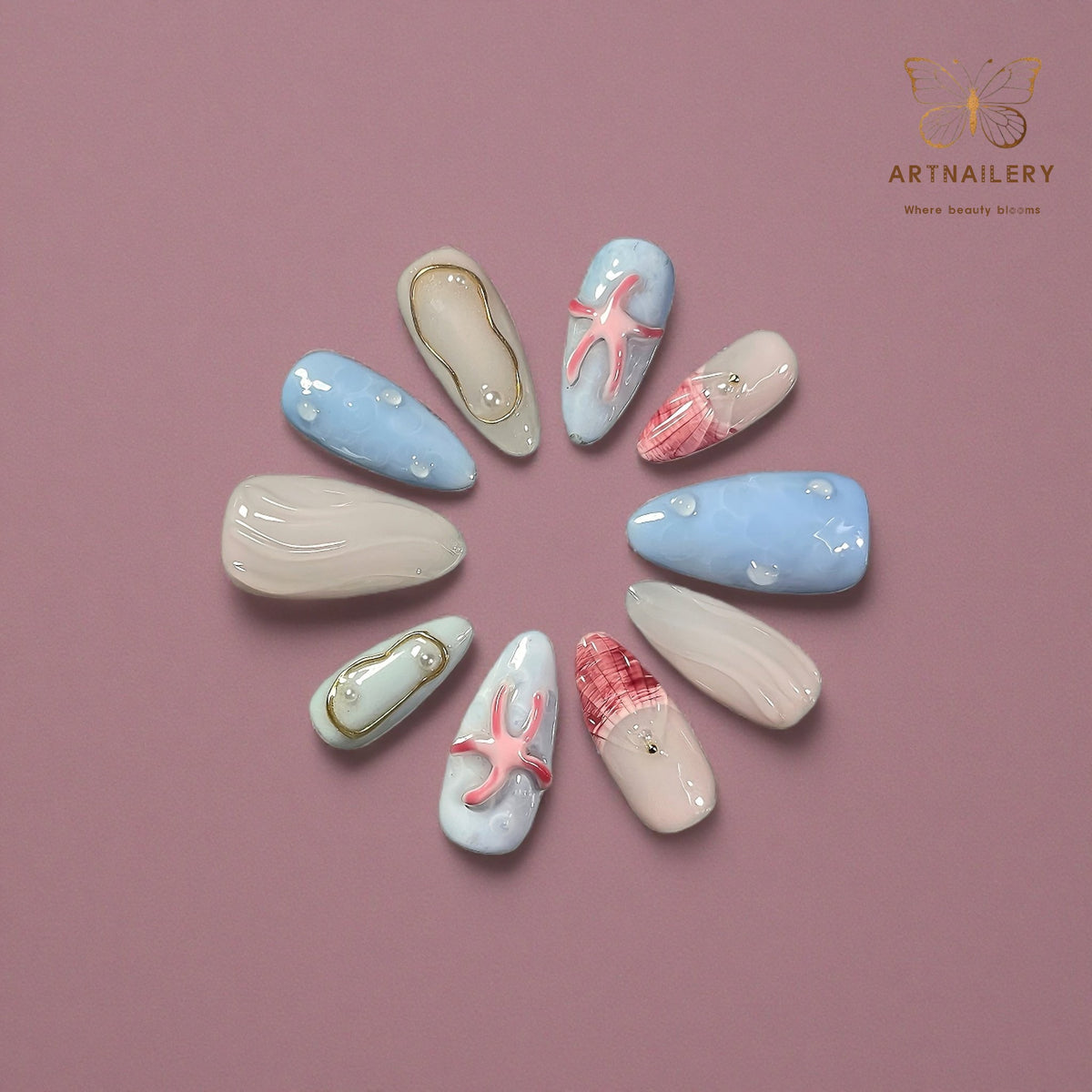 Artnailery · Ocean Whisper | Artistry & Seasonal Glam Limited (10 pcs Handmade Press-On Nails