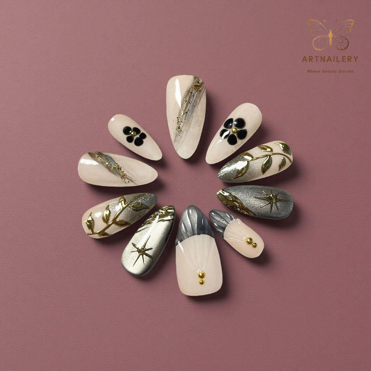 Artnailery · Noir Éclat | Artistry Collection · Everyday & Seasonal Glam Selection (10 pcs Handmade Press-On Nails)