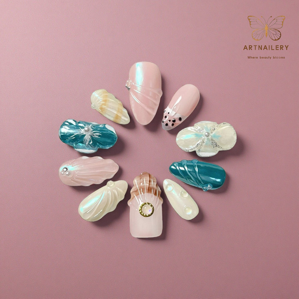 Artnailery · Pearl Tides | Seasonal Glam Selection · Artistry Collection (10 pcs Handmade Press-On Nails)