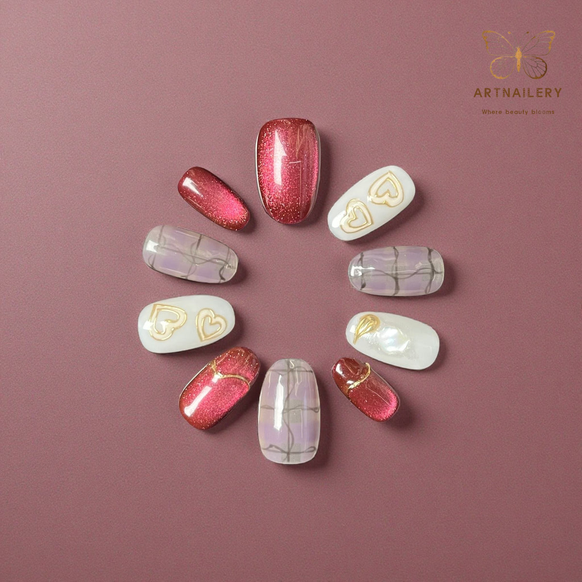 Artnailery · Crimson Muse | Everyday Elegance · Seasonal Glam Selection (10 pcs Handmade Press-On Nails)