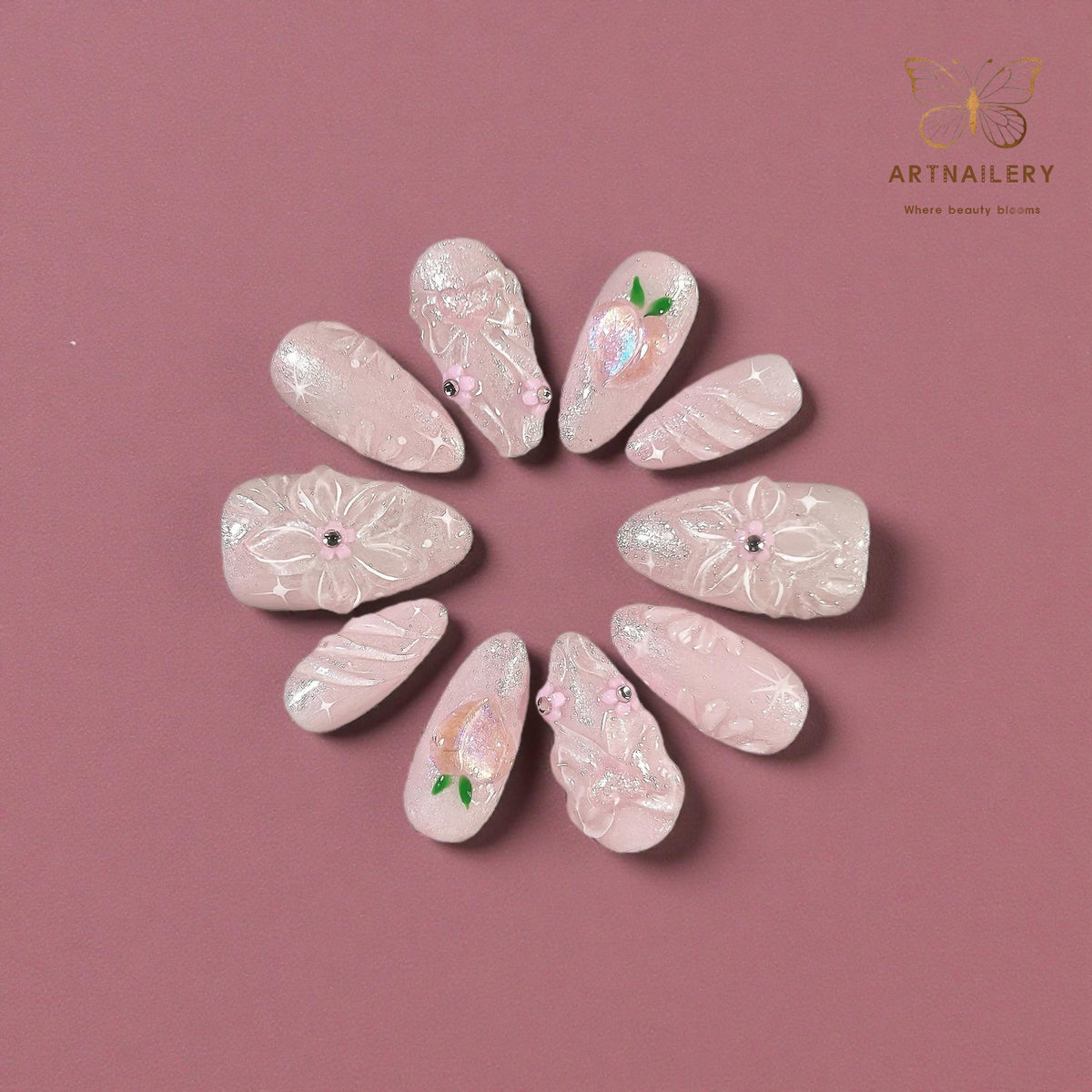 Artnailery · Peach Blush Bloom | Seasonal Glam Limited (10 pcs Handmade Press-On Nails)
