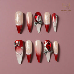 Artnailery · Scarlet Frost | Holiday Glam Limited (10 pcs Handmade Press-On Nails)