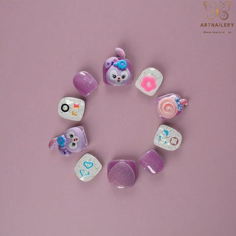 Artnailery · Violet Bunny Mix | Kids Press-On Nails (10 pcs)