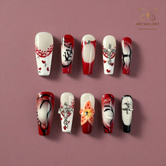 Artnailery · Scarlet Muse | Artistry Collection · Holiday Glam Selection (10 pcs Handmade Press-On Nails