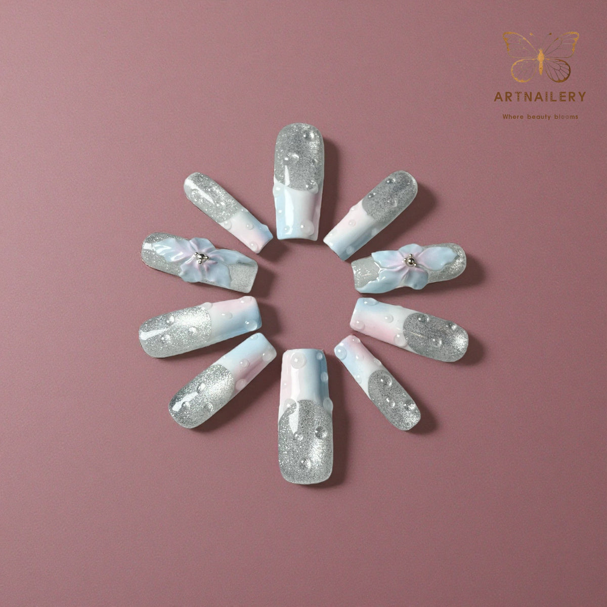 Artnailery · Frosted Bloom | Seasonal Glam Limited (10 pcs Handmade Press-On Nails