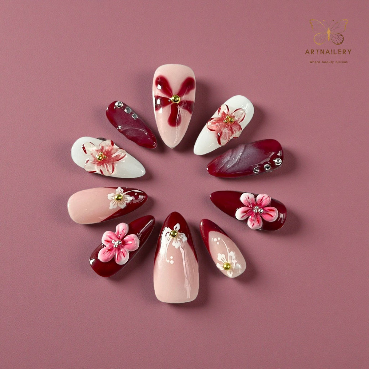 Artnailery · Rosy Bloom | Seasonal Glam Limited · Artistry Selection (10 pcs Handmade Press-On Nails