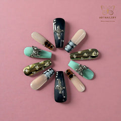 Artnailery · Celestial Alloy | Artistry Collection · Seasonal Glam Selection (10 pcs Handmade Press-On Nails)