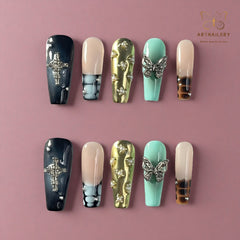 Artnailery · Celestial Alloy | Artistry Collection · Seasonal Glam Selection (10 pcs Handmade Press-On Nails)