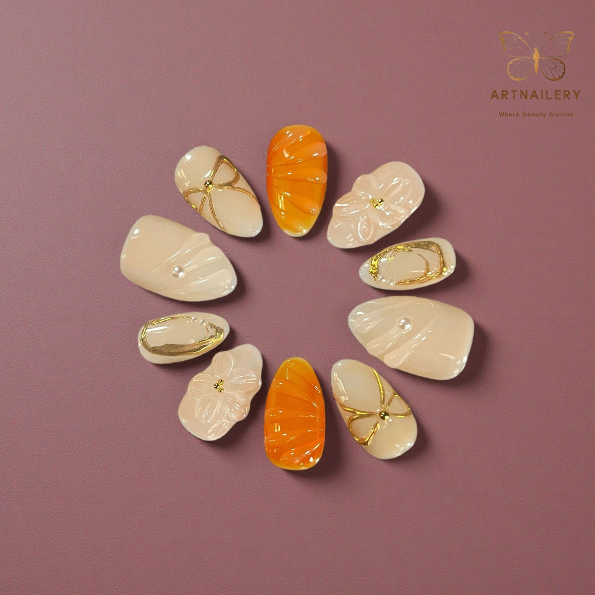 Artnailery · Golden Grace | Everyday Elegance (10 pcs Handmade Press-On Nails)