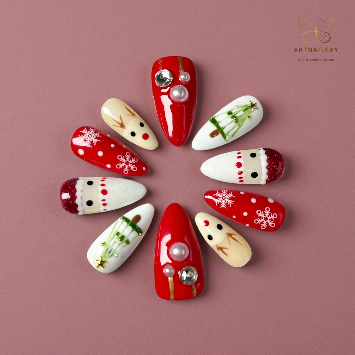 Artnailery · Merry Icons | Holiday Glam Limited (10 pcs Handmade Press-On Nails)