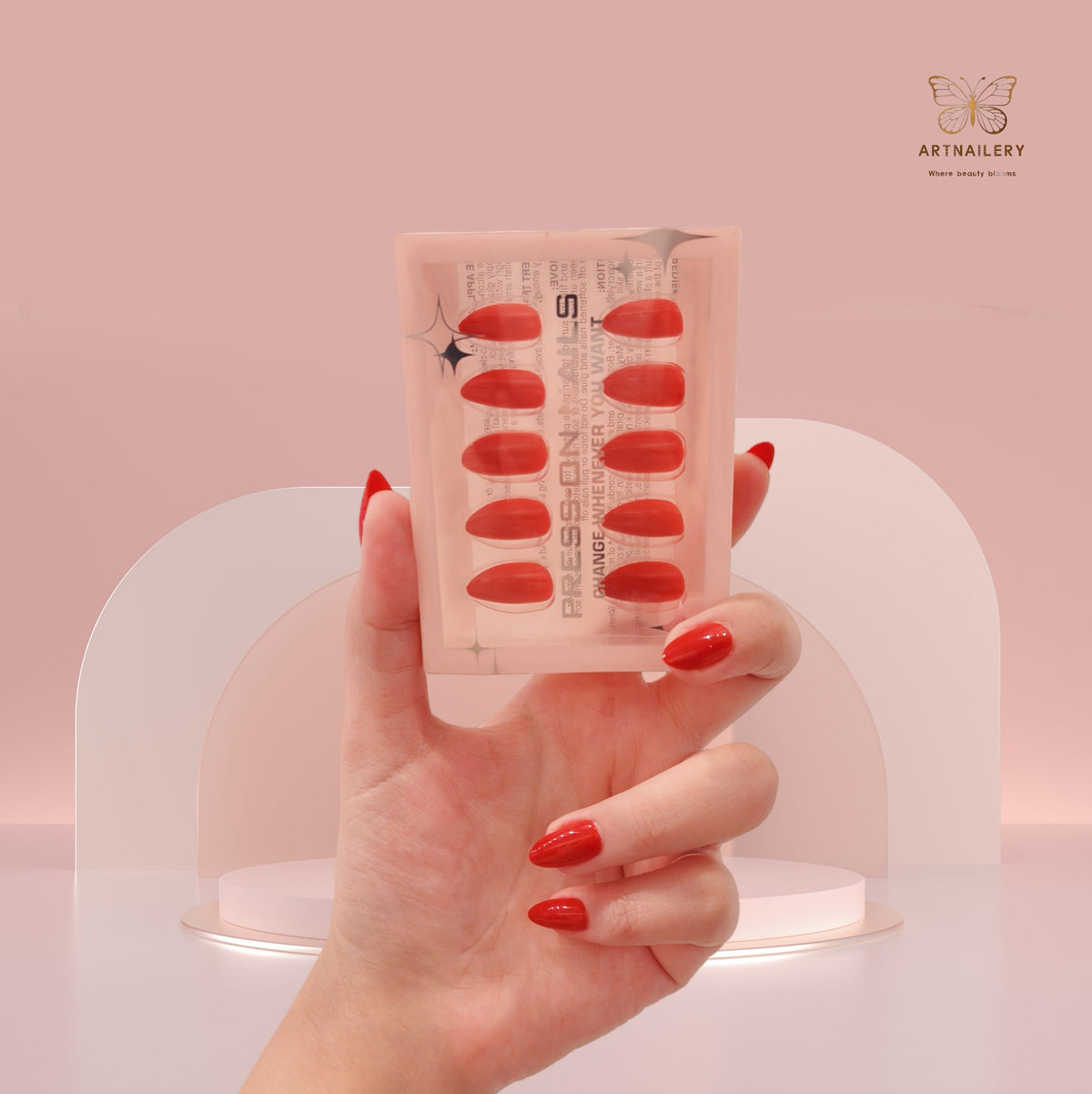 Artnailery · Scarlet Poise | Atelier Canvas (30 pcs Precision-Finish Press-On Nails)