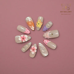 Artnailery · Blooming Symphony | Everyday Elegance · Artistry · Seasonal Glam (10 pcs Handmade Press-On Nails)