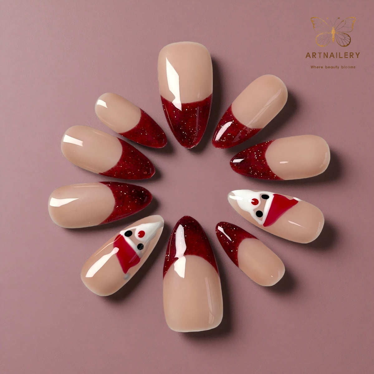 Artnailery · Santa Kiss | Holiday Glam Limited (10 pcs Handmade Press-On Nails