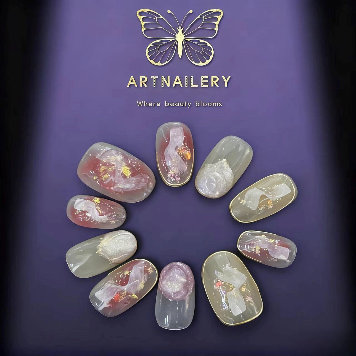 Artnailery · Blush Aurora | Everyday & Artistry Collection (10 pcs Handmade Press-On Nails)