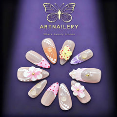 Artnailery · Blooming Symphony | Everyday Elegance · Artistry · Seasonal Glam (10 pcs Handmade Press-On Nails)