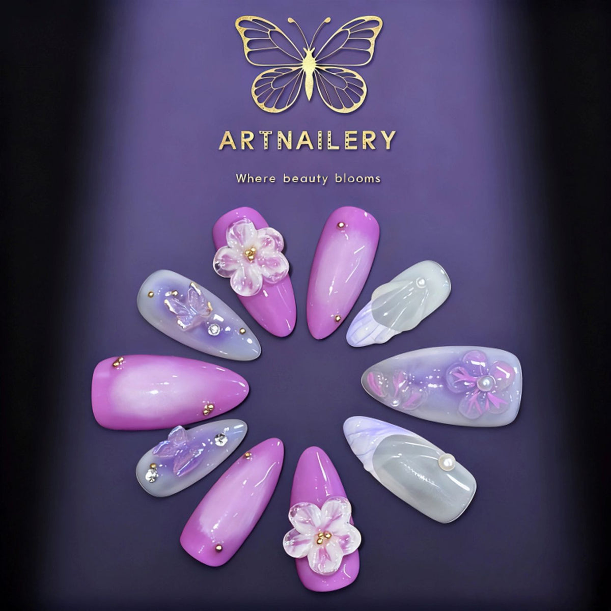 Artnailery · Violet Whisper | Seasonal Glam & Artistry Collection (10 pcs Handmade Press-On Nails)