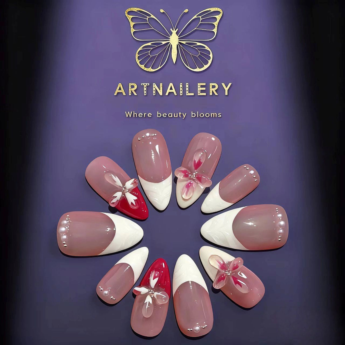 Artnailery · Scarlet Bloom | Everyday & Artistry Collection (10 pcs Handmade Press-On Nails)