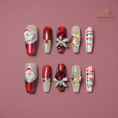 Artnailery · Santa Glow | Holiday Glam Limited Collection (10 pcs Handmade Press-On Nails)