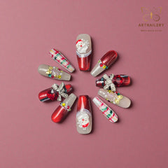 Artnailery · Santa Glow | Holiday Glam Limited Collection (10 pcs Handmade Press-On Nails)