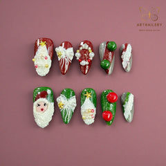 Artnailery · Crimson Eve | Holiday Glam Limited (10 pcs Handmade Press-On Nails)