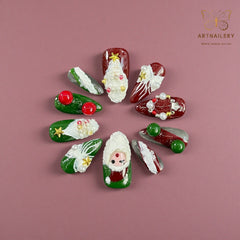 Artnailery · Crimson Eve | Holiday Glam Limited (10 pcs Handmade Press-On Nails)