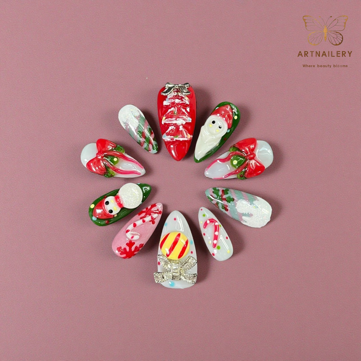 Artnailery · Candy Noel | Holiday Glam Limited (10 pcs Handmade Press-On Nails)