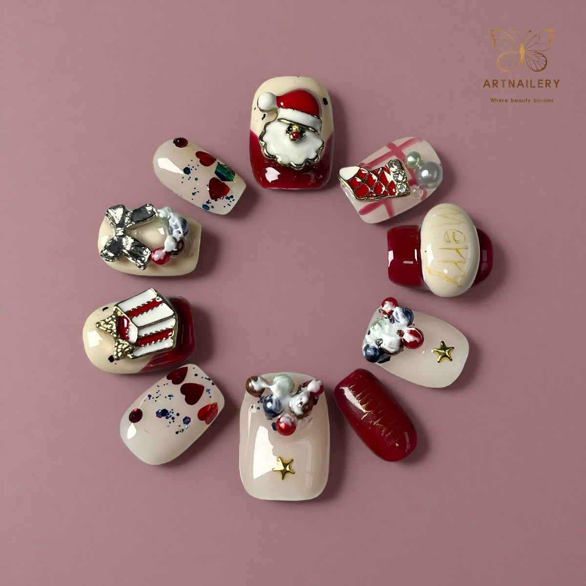 Artnailery · Candy Ribbon | Holiday Glam Limited (10 pcs Handmade Press-On Nails)