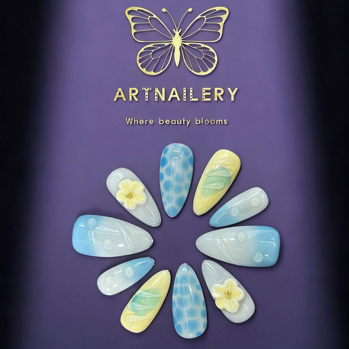 Artnailery · Azure Bloom | Everyday & Seasonal Glam Limited (10 pcs Handmade Press-On Nails)