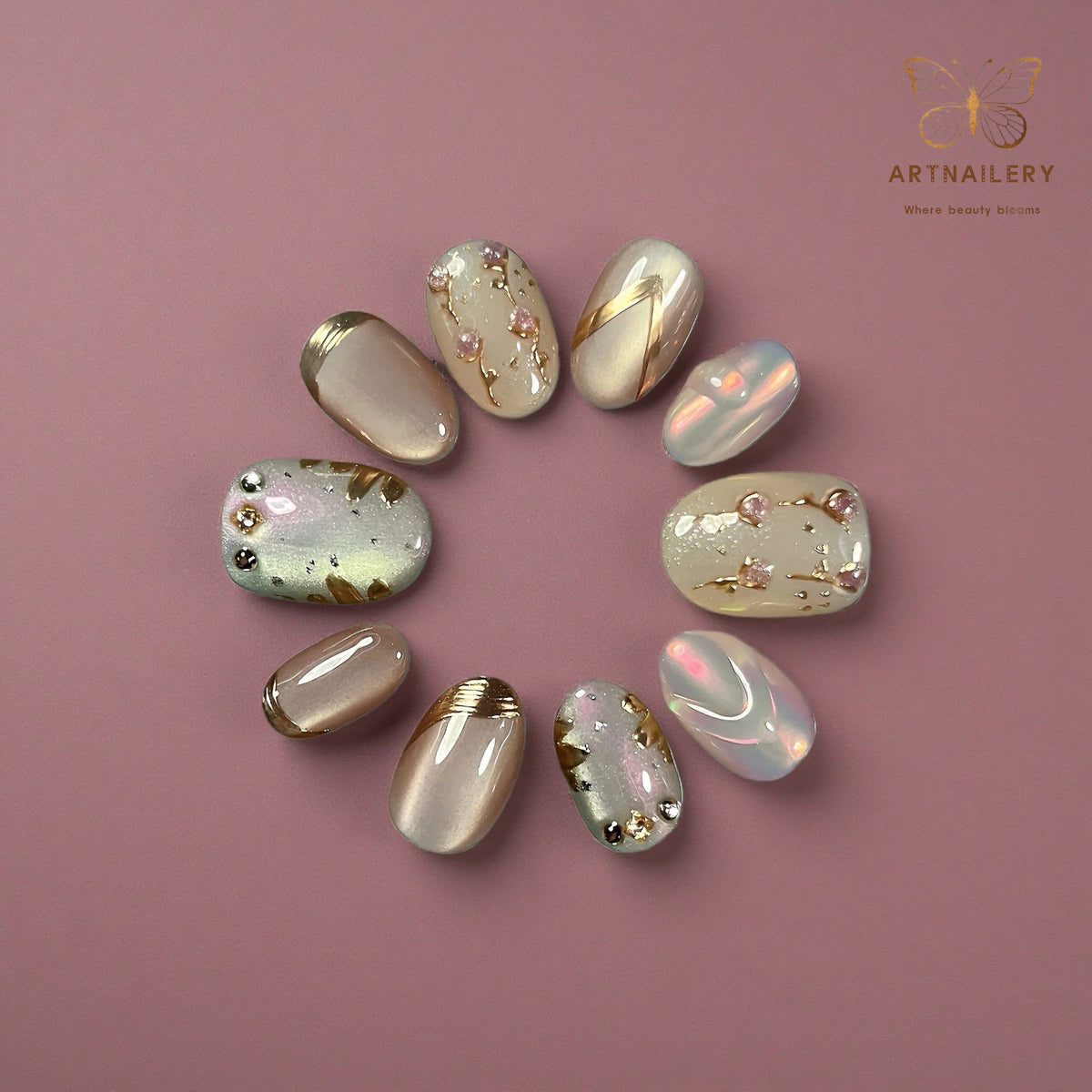 Artnailery · Golden Whisper | Everyday & Artistry Collection (10 pcs Handmade Press-On Nails)