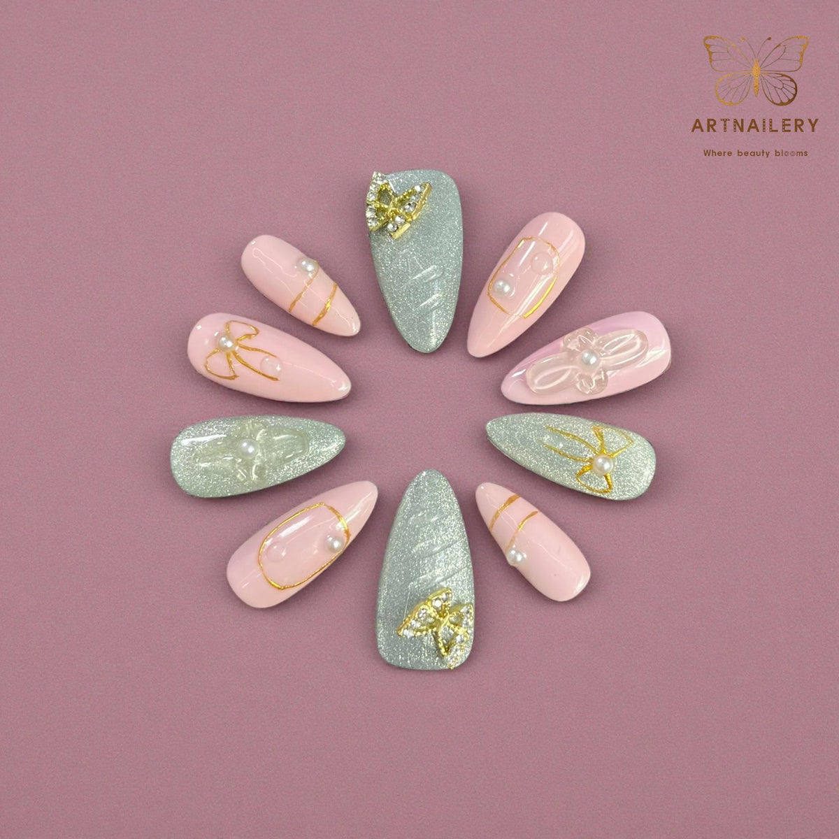 Artnailery · Blush Étoile | Artistry Collection · Everyday & Seasonal Glam Selection (10 pcs Handmade Press-On Nails)