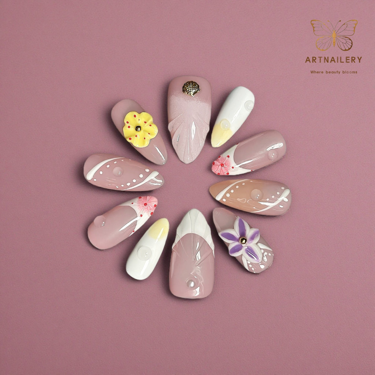 Artnailery · Blooming Petals | Seasonal Glam & Artistry Collection (10 pcs Handmade Press-On Nails)