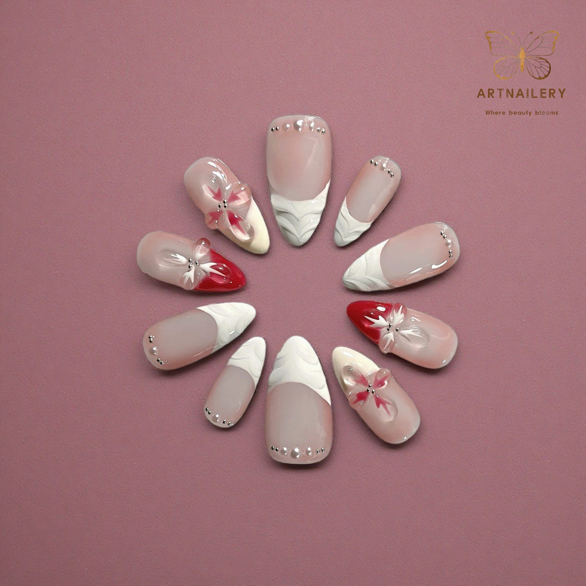 Artnailery · Scarlet Bloom | Everyday & Artistry Collection (10 pcs Handmade Press-On Nails)